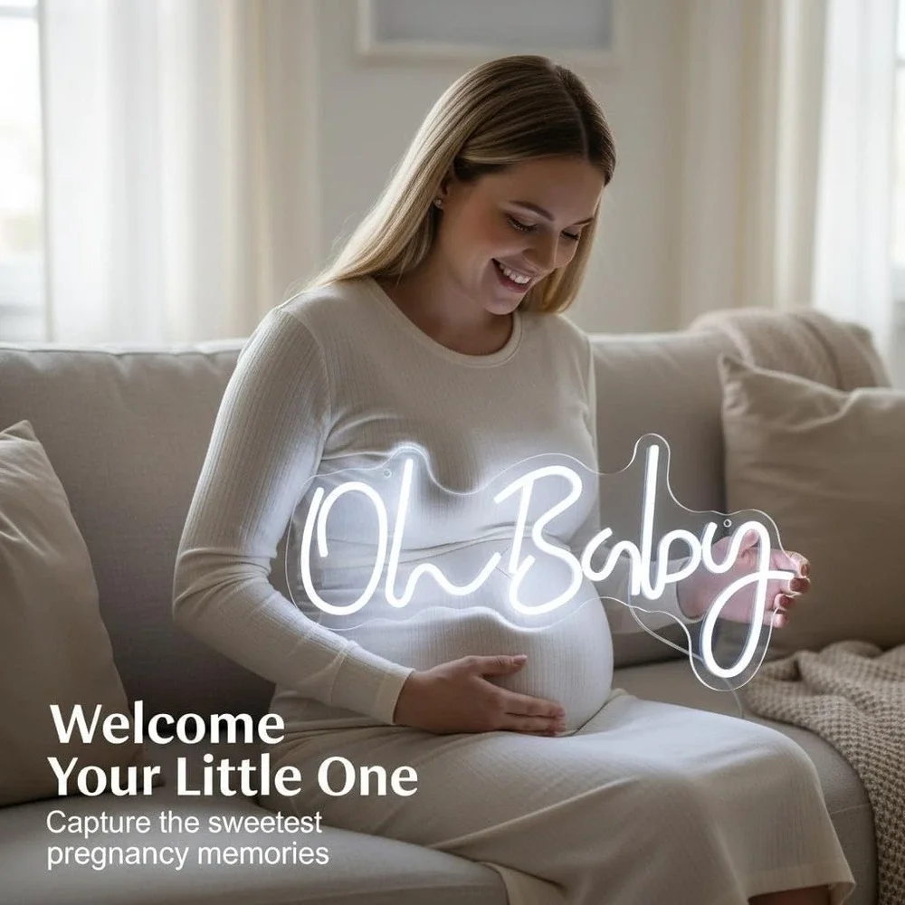Oh Baby Neon Sign Light Up Letters for Backdrop Nursery Wall Decor 17 x 8 Inch